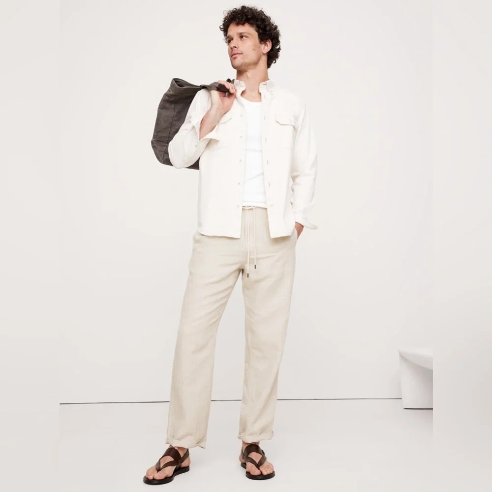 NWT! Banana Republic Relaxed Linen-Cotton Pull-On Beach Pant - Size Large 🩷